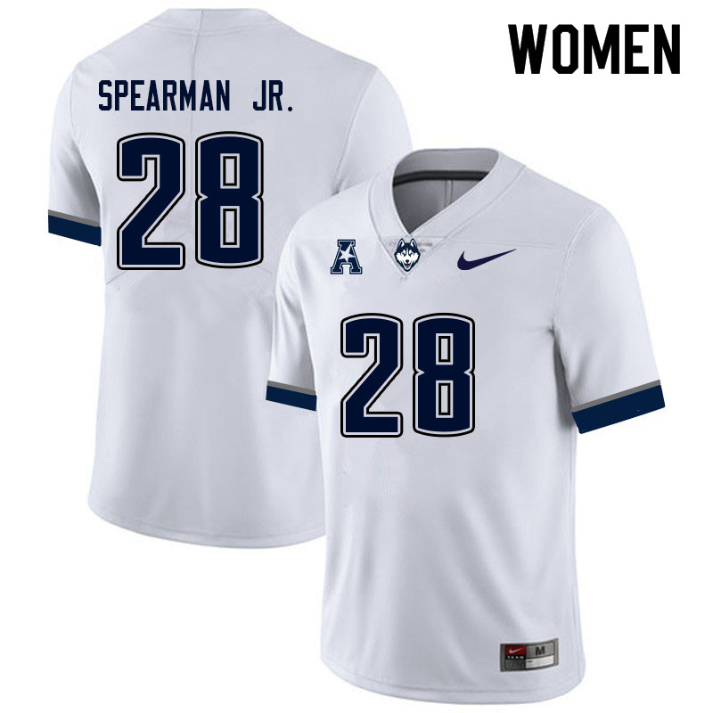 Women #28 Derek Spearman Jr. Uconn Huskies College Football Jerseys Sale-White - Click Image to Close